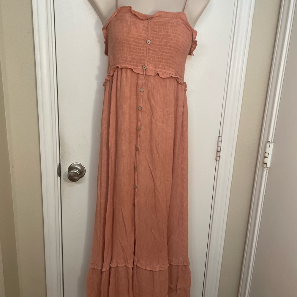 Women's Peach Button Detail Summer Maxi Dress